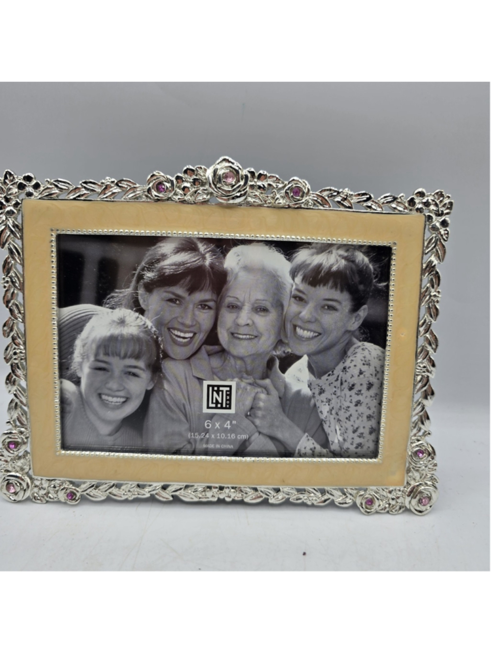 Thomson Your Memories Picture Frame 4”x6” Yellow Enamel Silver Rhinestone Floral